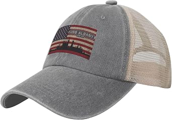 USS Albany Cg-10 Washed Denim Mesh Baseball Cap Unsiex Adjustable Fashion Outdoor Sandwich Hat
