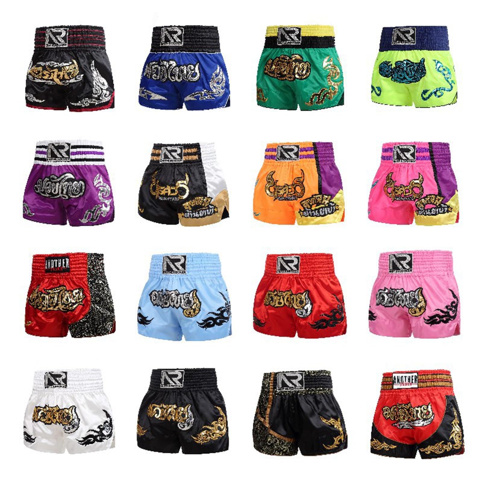 ARIASS Pantalones cortos de Muay Thai, MMA, Boxeo y Kickboxing para Hombres y Mujeres, Talla 3XL, Negro, Solido, Tiro Alto, Unisex-Adultos