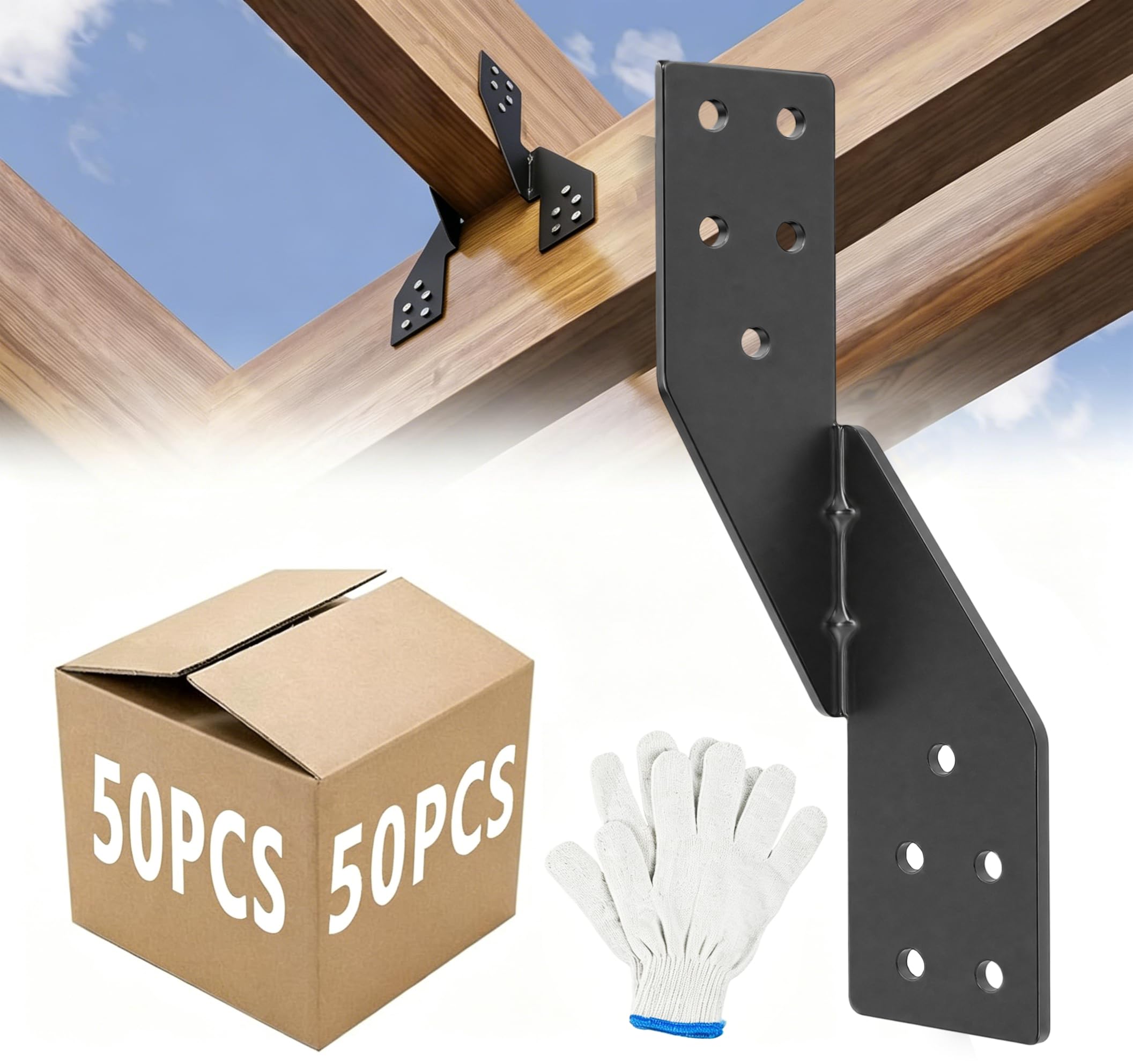 50pcs 16-Gauge Thick Hurricane Straps, Black Powder-Coated Rafter Ties
