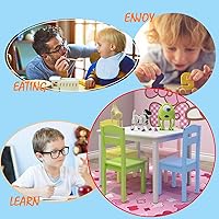 Vista 5 de Nightcore Juego de mesa y 4 sillas de madera para niños, juegos de sillas de actividades para 2 a 6 años, juego para niños pequeños, muebles de sala