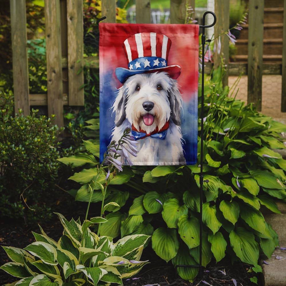 Caroline's Treasures DAC5767GF Old English Sheepdog Patriotic American Garden Flag Mailbox Flag Decorative Yard Flag Banner Outside Patio Artwork Yard Flower Beds, Garden Size, Multicolor