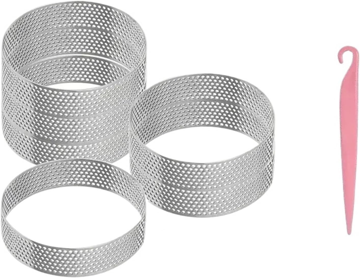 7PC Stainless Steel Perforated Tart Ring Set for Baking - Round Cake Rings & French Dessert Molds(7PCS 8cm)