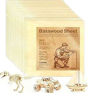 Basswood Plywood Sheets, 8 x 8 in, 3 mm, 18 Pack