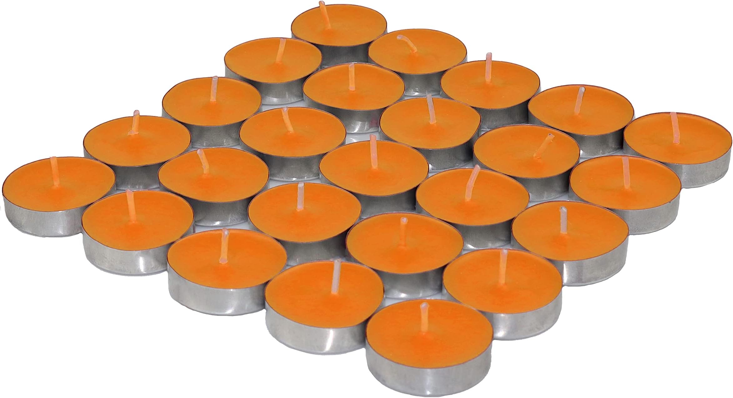 Shraddha Creation Wax Orange Tealight Candles, Plain Tea Lights Candles Set of 25 for Diwali Decorations, Fancy Unscented Tealight Candles Pack of 25pcs (Orange Colour)