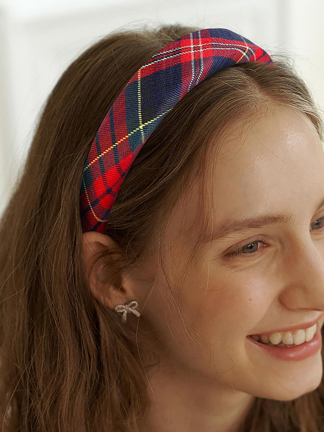 WOVOWOVO Plaid Headband for Women Teen Girls, Padded Thin Headbands for Womens Hair Vintage Red Hairband Fashion Head Band Hair Accessories - Image 3