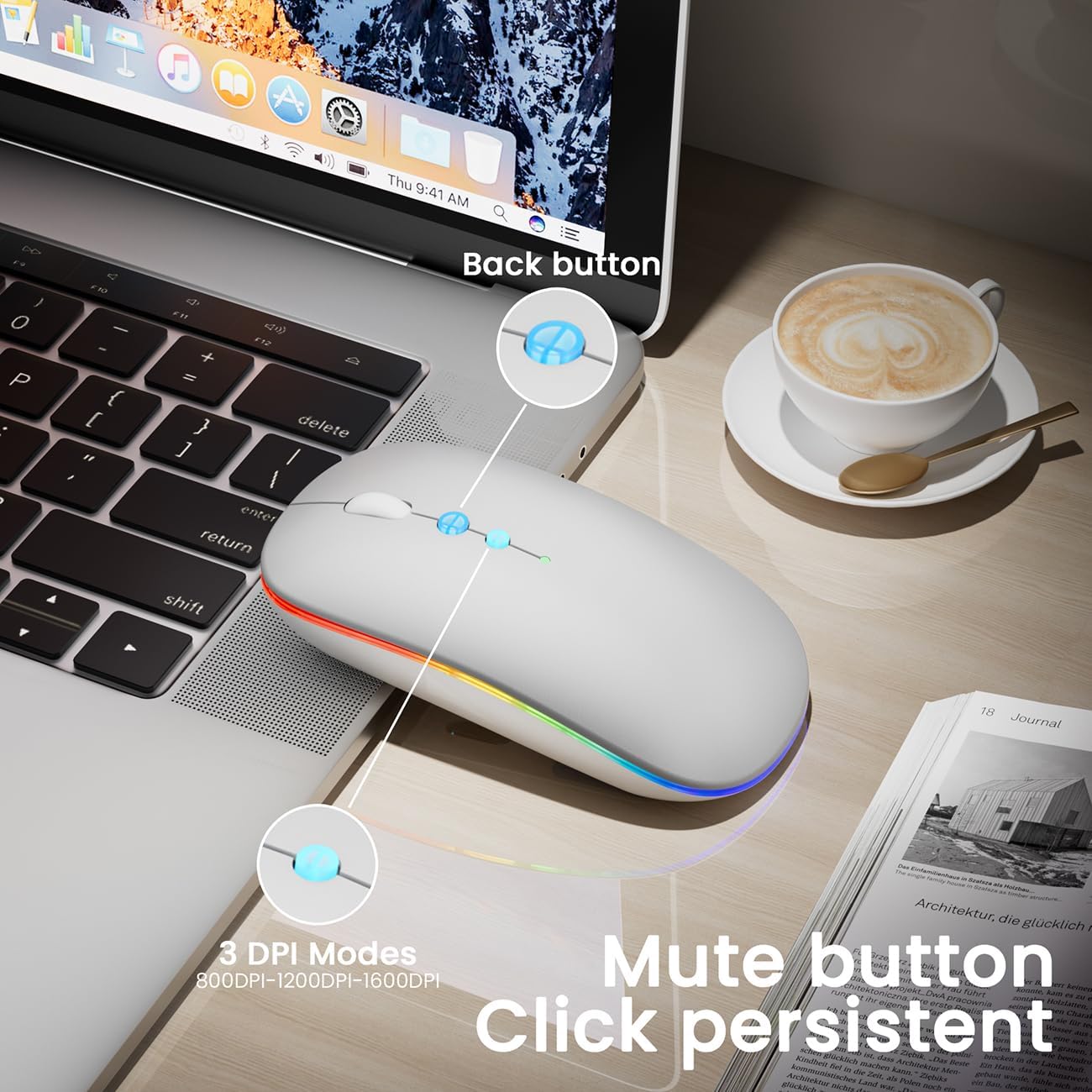 Halpilt Silent Wireless Mouse | USB-C & USB-A Dual Receiver Matte Silver 8 71ptLs1 mL. AC SL1300