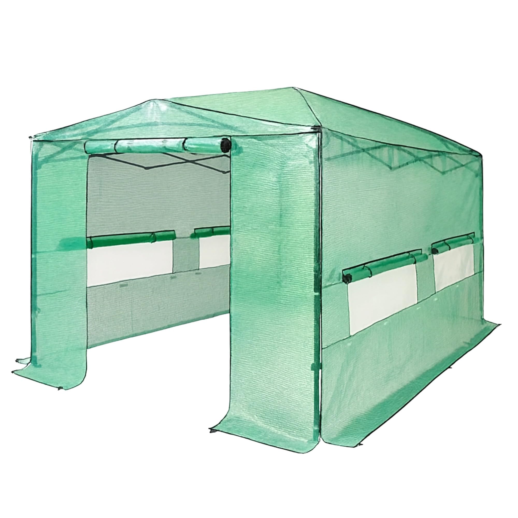 Garden Winds Custom Fit Replacement Cover Compatible with The Outfine GH22024 8' x 12' Portable Walk in Instant Pop Up Greenhouse Zipper Entry Doors Mesh Side Windows - PE Fabric - Classic Green-image-5