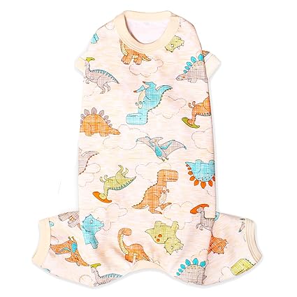 Topkins Dog Clothes Soft Cotton Puppy Pajamas Onesies Jumpsuits Pet Clothes Apparel with Dinosaur Pattern for Small Medium Doggie