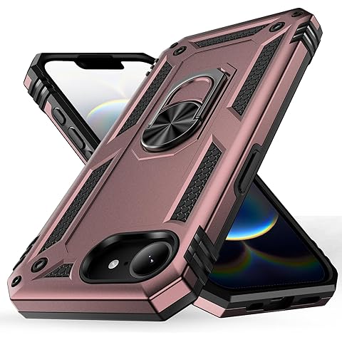 Korecase for iPhone 16e Phone Case Women with Ring Stand,Heavy Duty Shockproof Case for iPhone SE4/16E Military Grade Drop Protection Rose Gold