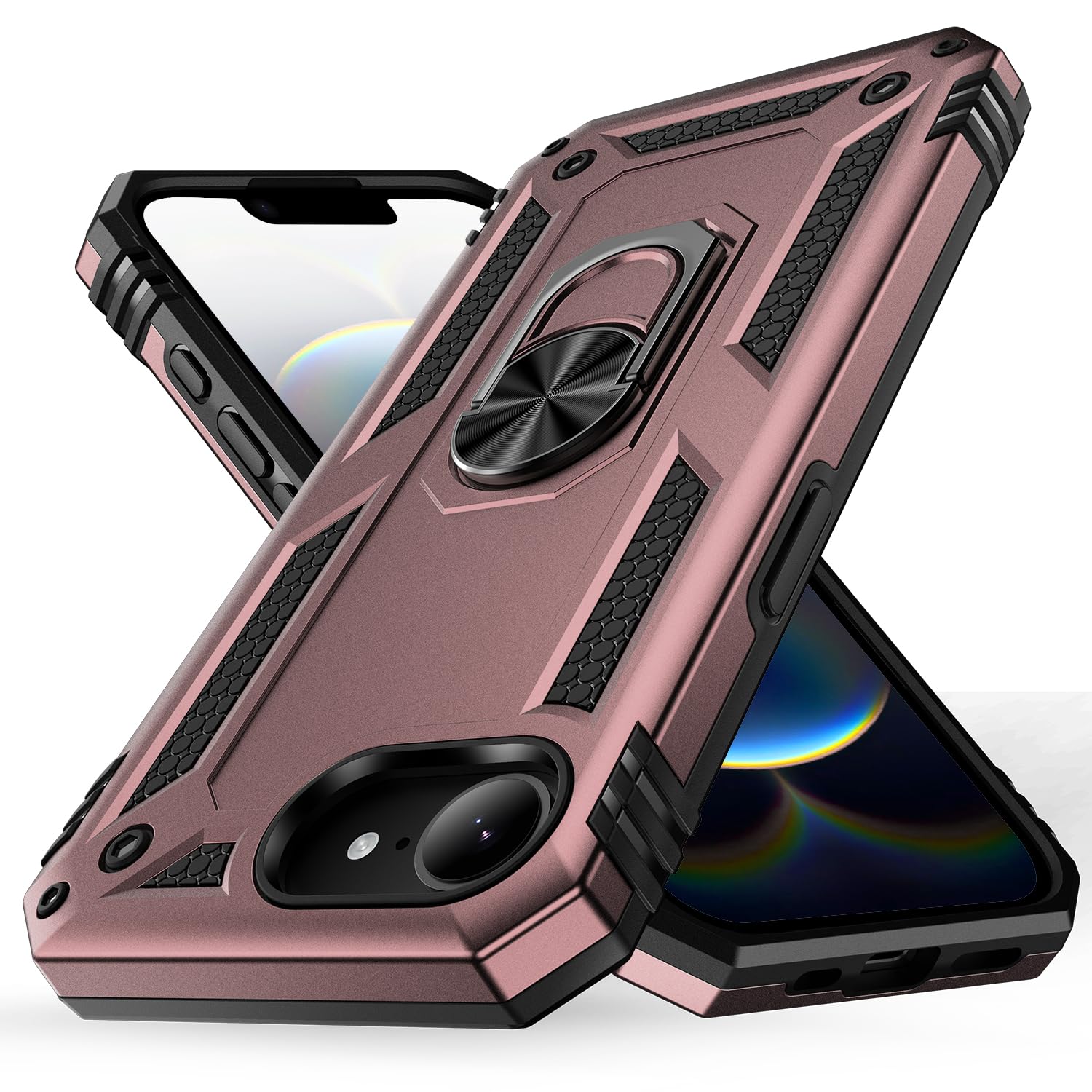 Korecase for iPhone 16e Phone Case Women with Ring Stand,Heavy Duty Shockproof Case for iPhone SE4/16E Military Grade Drop Protection Rose Gold