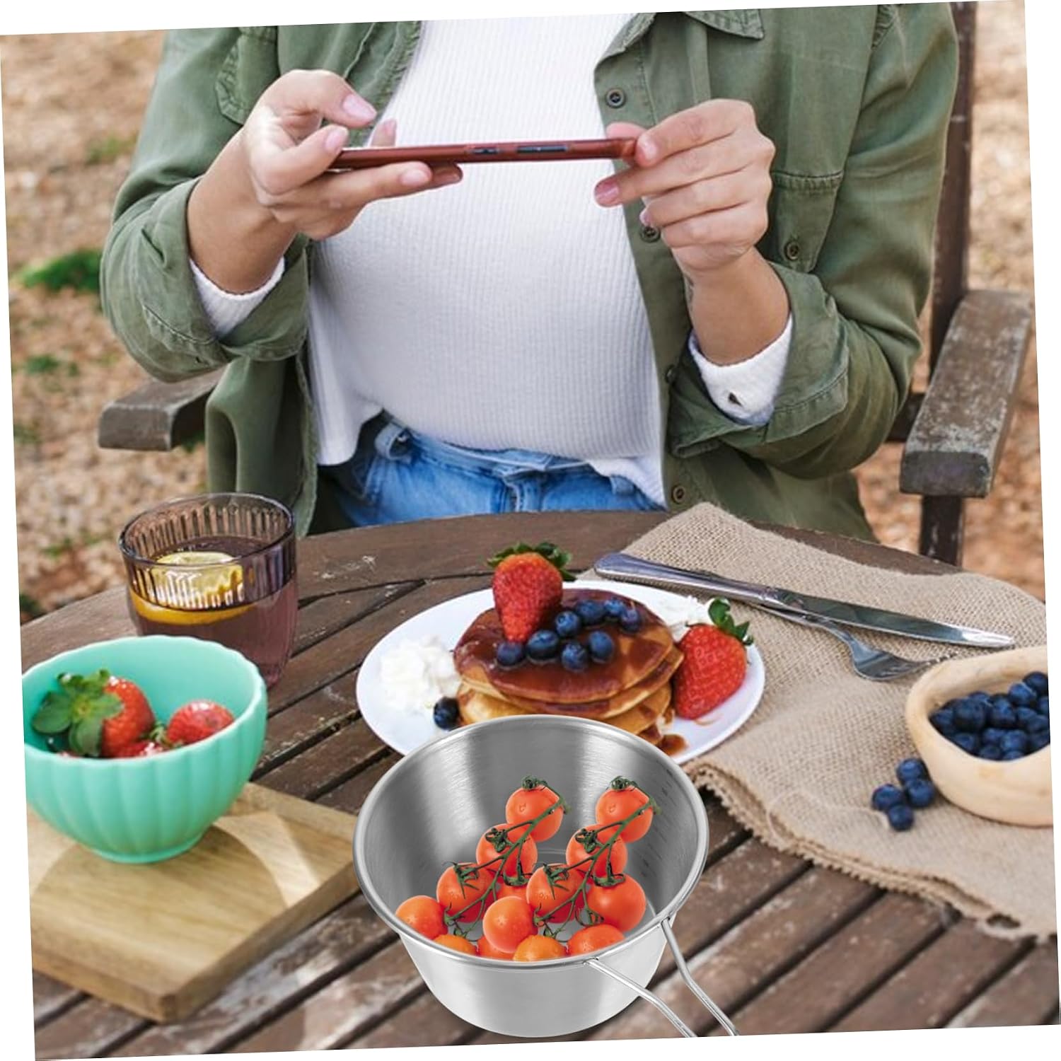 Stainless Steel Picnic Ramen Bowl Handles for Camping Hiking Outdoor Daily Use