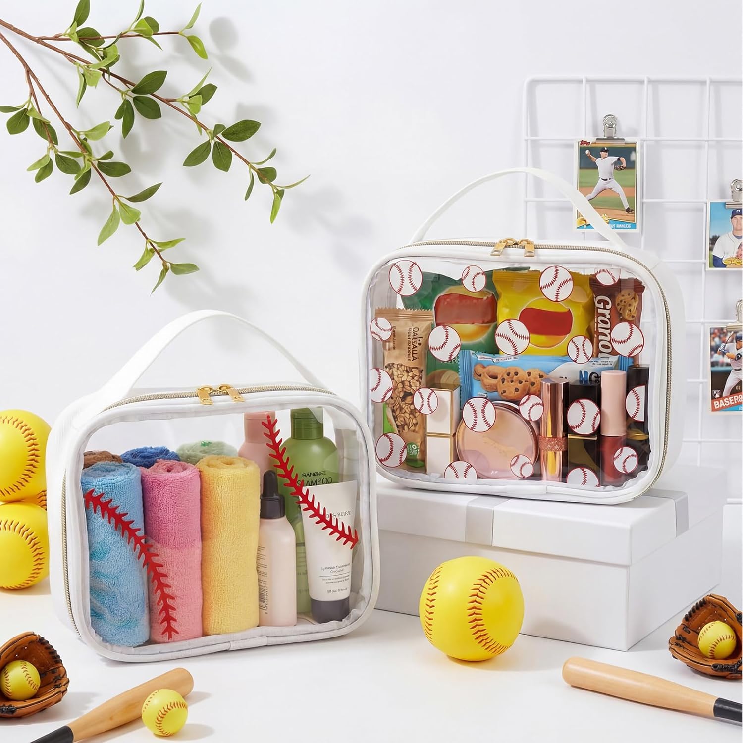 Hillban 6 Pack Baseball Gifts Bag with Handle Travel Toiletry Bag for Women Sport Goodie Cosmetic Organizer Clear Zipper Pouch for Baseball Party Favors Supplies