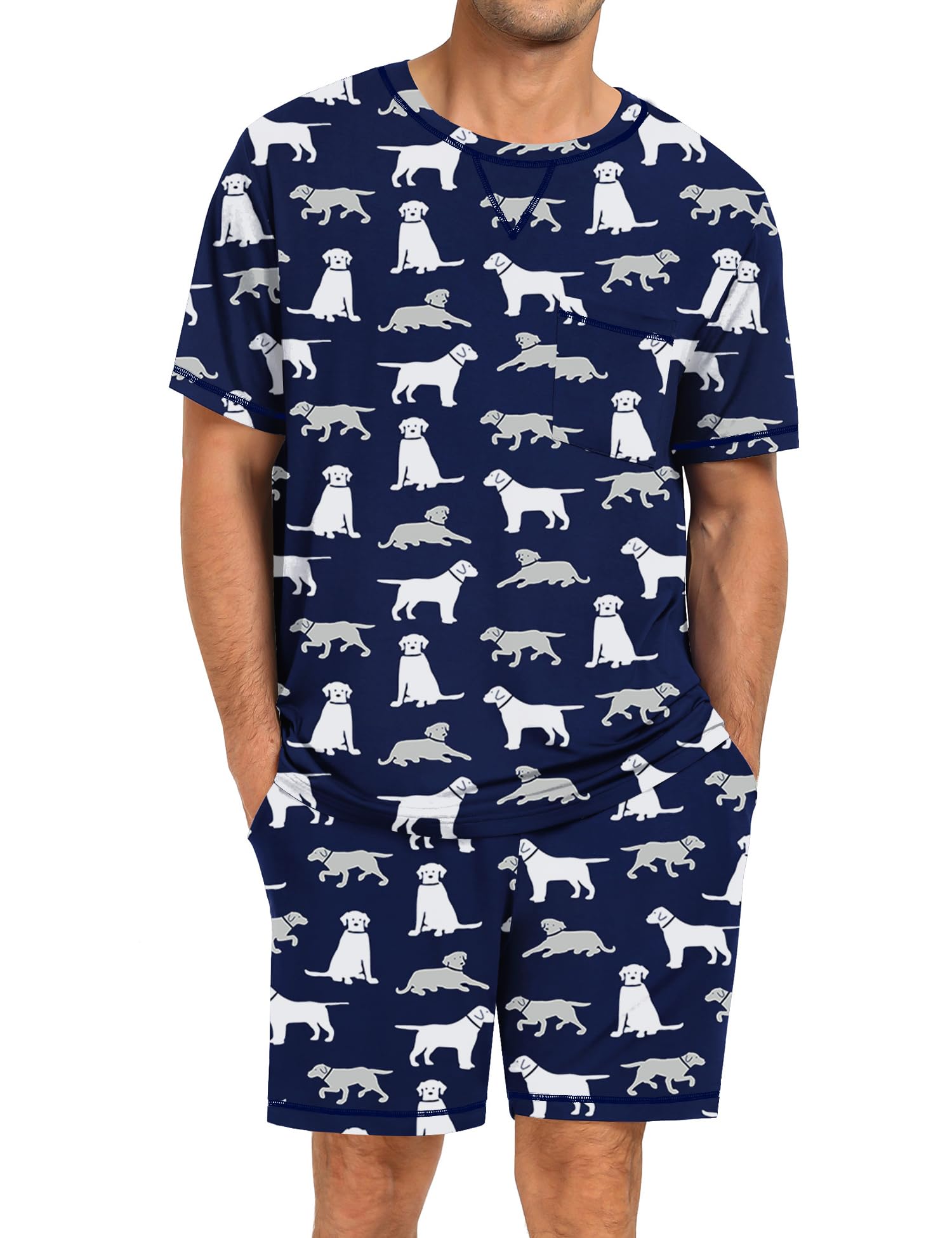 SWOMOG Men Modal Pajamas Set Comfy Sleepwear Short Sleeve Pjs Set Soft 2 Piece Lounge Set Cozy Nightwear with Pockets