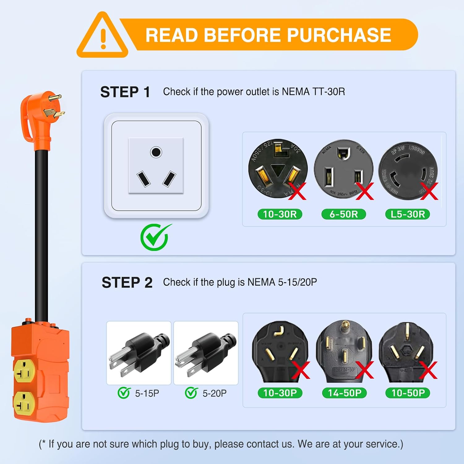 Nilight 30 Amp to 20 Amp 110V RV Power Adapter Cord with Circuit Breaker NEMA TT-30P Male to 4X 5-15R/5-20R Female RV Distribution Adapter Plug ETL Listed 4 Household Outlets for RVs Camper Generator