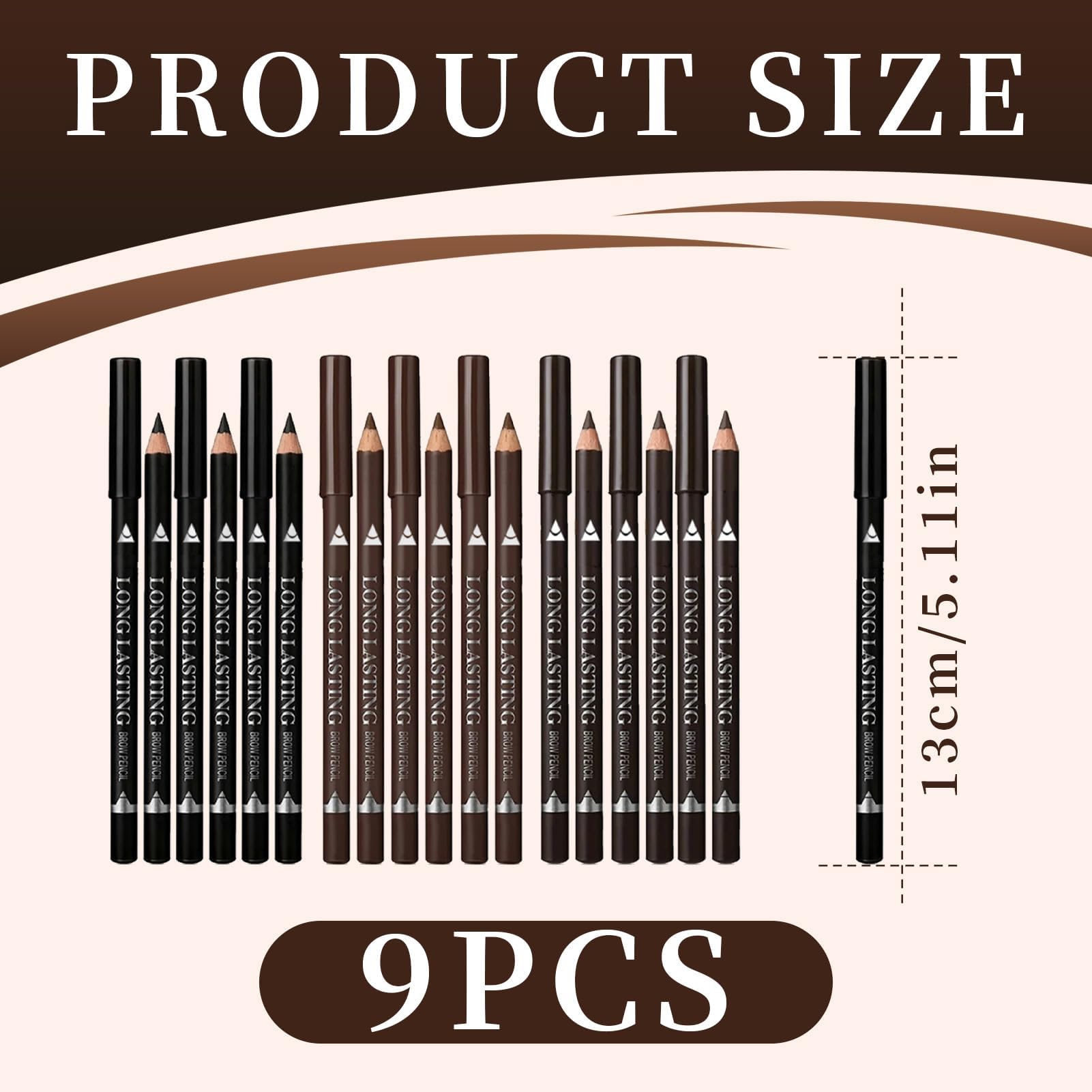 Domicubes 9PCS Eyebrow Pencils, Professional Long-lasting Eyebrow Eye Liner Pencil Set, Natural Matte, Hypoallergenic - Image 2