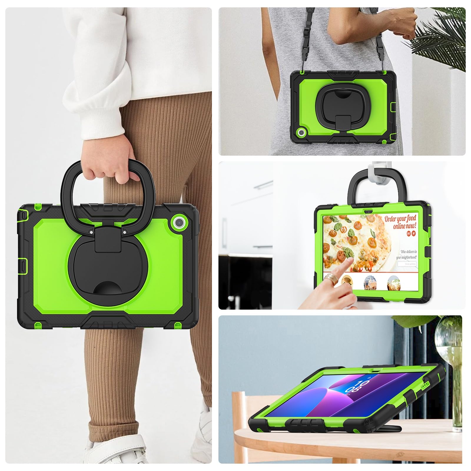 Kompatybilny z Lenovo Tab 10.1 (TB-311XU) / K10C TB311FU 2025 Etui folią ochronną ekranu, pełne etui ochronne, solidna obudowa, obrotowy uchwyt, silikonowe(Yellow-green pc)