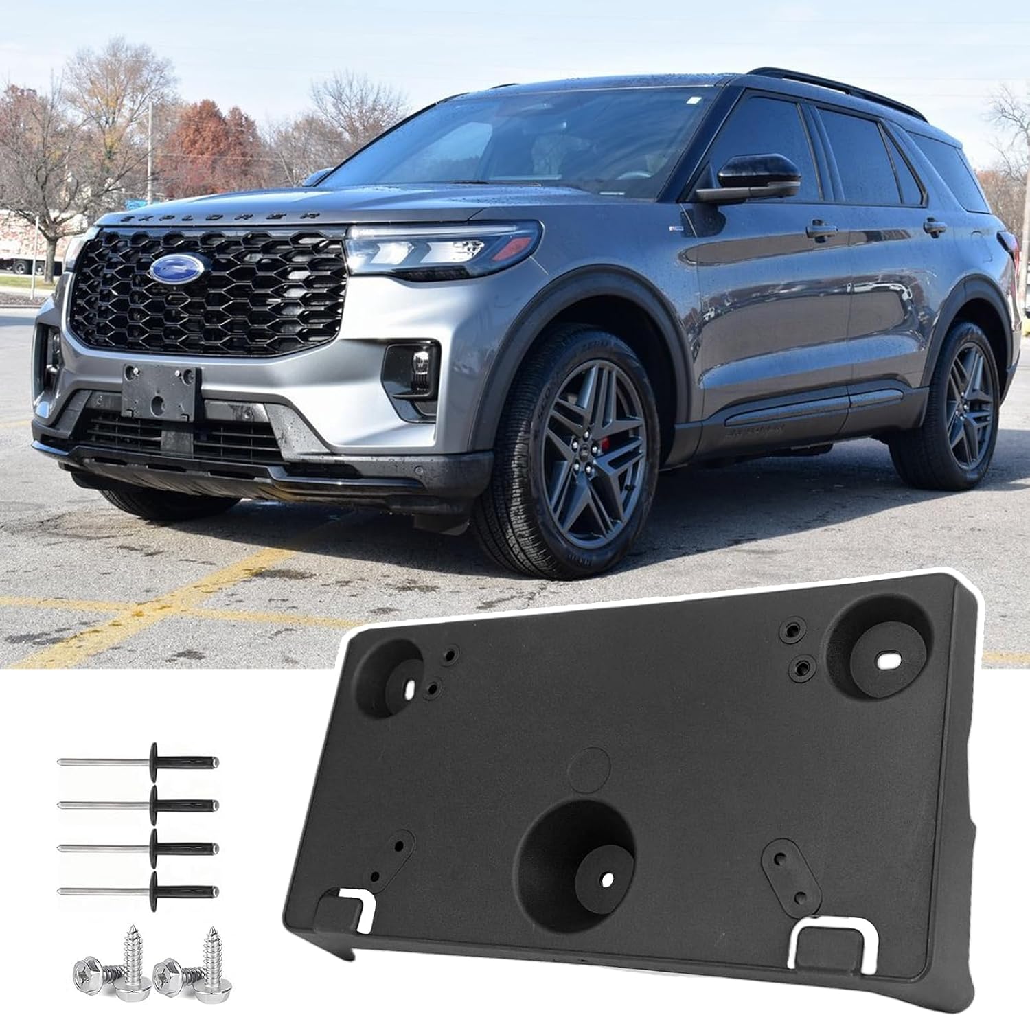 Front License Plate Frame for Ford Explorer 2025 2026 Front Bumper License Tag Plate Holder Mounting Bracket Replace # RB5Z17A385AA FO1068211