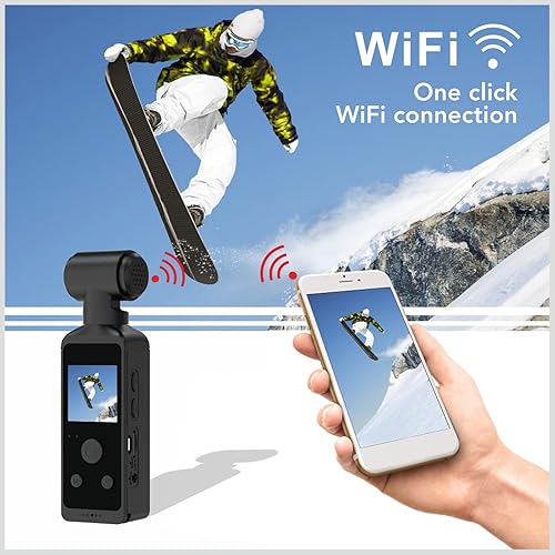 Miniatura 7 de Cámara de acción de mano, videocámara de bolsillo con WiFi 4K HD giratoria de 270 para filmar videos de vlog de viaje, con clip de micrófono, funda