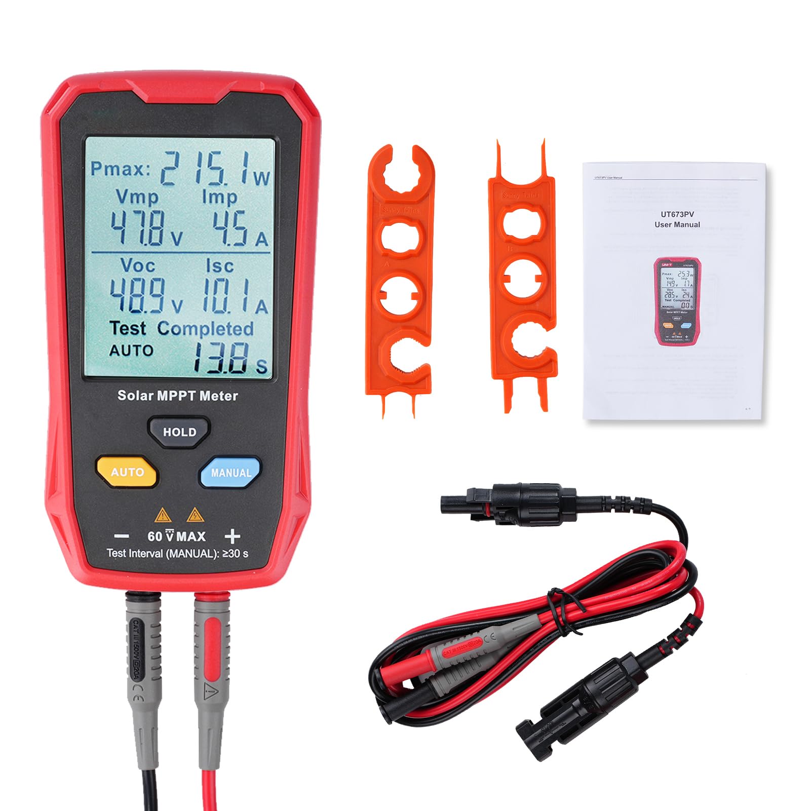 Tester per pannello solare 800W PV tester per pannelli solari mppt Misuratore PV fotovoltaico Misuratore di potenza con display LCD (Multimetro UT673PV 800W)
