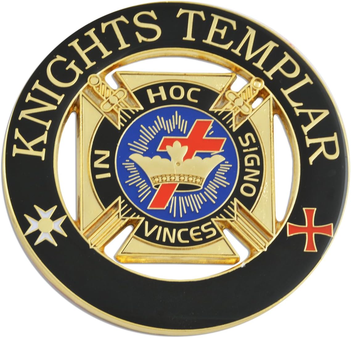 Knights Templar Round Masonic Auto Emblem - [Black & Gold][3'' Diameter]