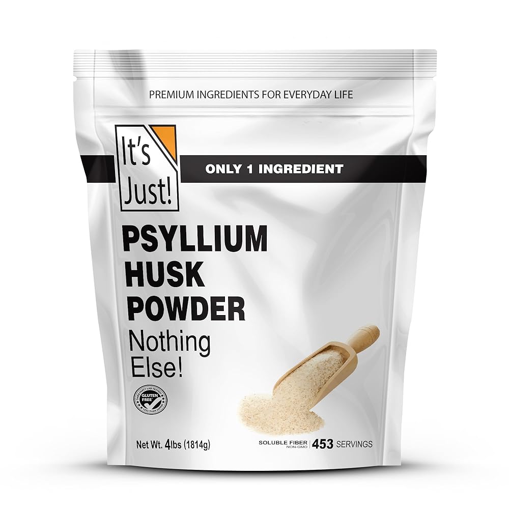 It\'s Just! - Psyllium Husk Powder, Easy Mixing Dietary Fiber, Cleanse Your Digestive System, Finely Ground Powder, Ideal for Keto Baking, Non-GMO (4 Pound (Pack of 1), Natural/No Added Flavor)