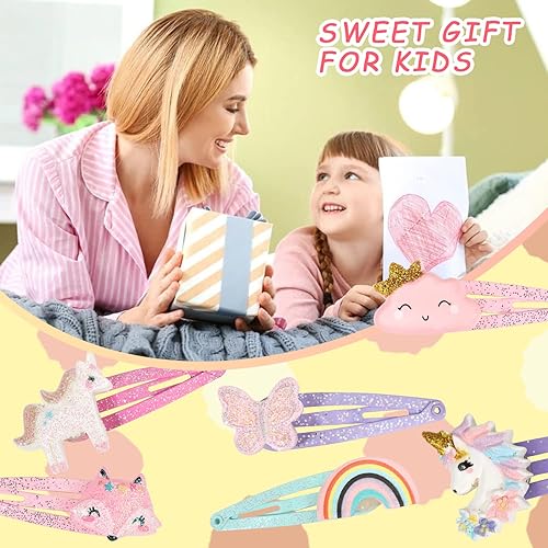 Miniatura 6 de PinkSheep Pinzas para el pelo de unicornio para niñas, 6 pares12 unidades de horquillas con forma de nube de arco iris, lindas pinzas de metal a