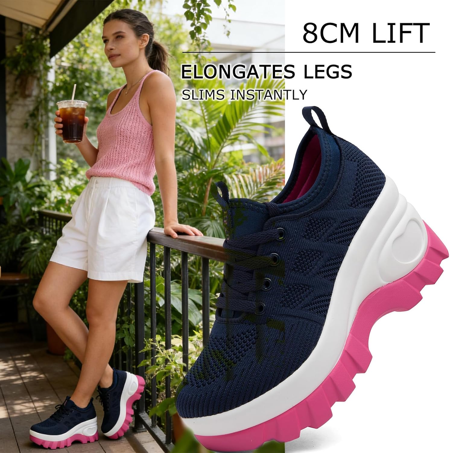 Women's Chunky Platform Wedge Walking Shoes Comfort Orthopedic Fashion Knitted Breathable Sneakers for Ladies - Image 2