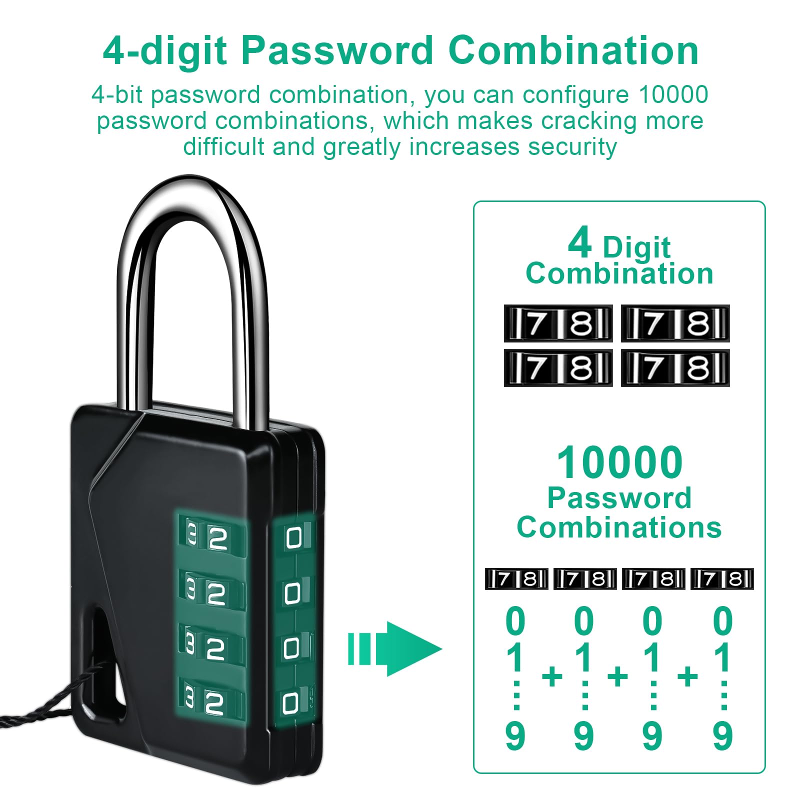Skaaisont GGMMS0714 4 Digit Code Padlock Lock, Black - Image 3