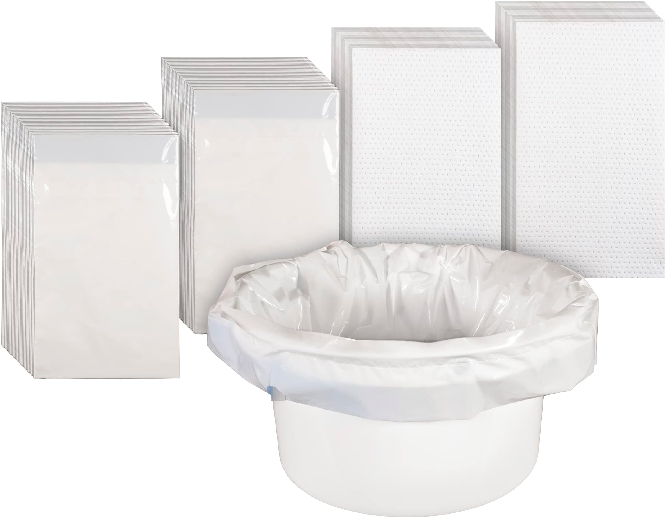 Commode Liners with Absorbent Pads,Box of 50 Flat Packed.1000ml Absorbency,Fits Standard Commode Buckets,Biodegradable,Tie Handles,Sanitary,Leak Free,Odour Free,Convenient