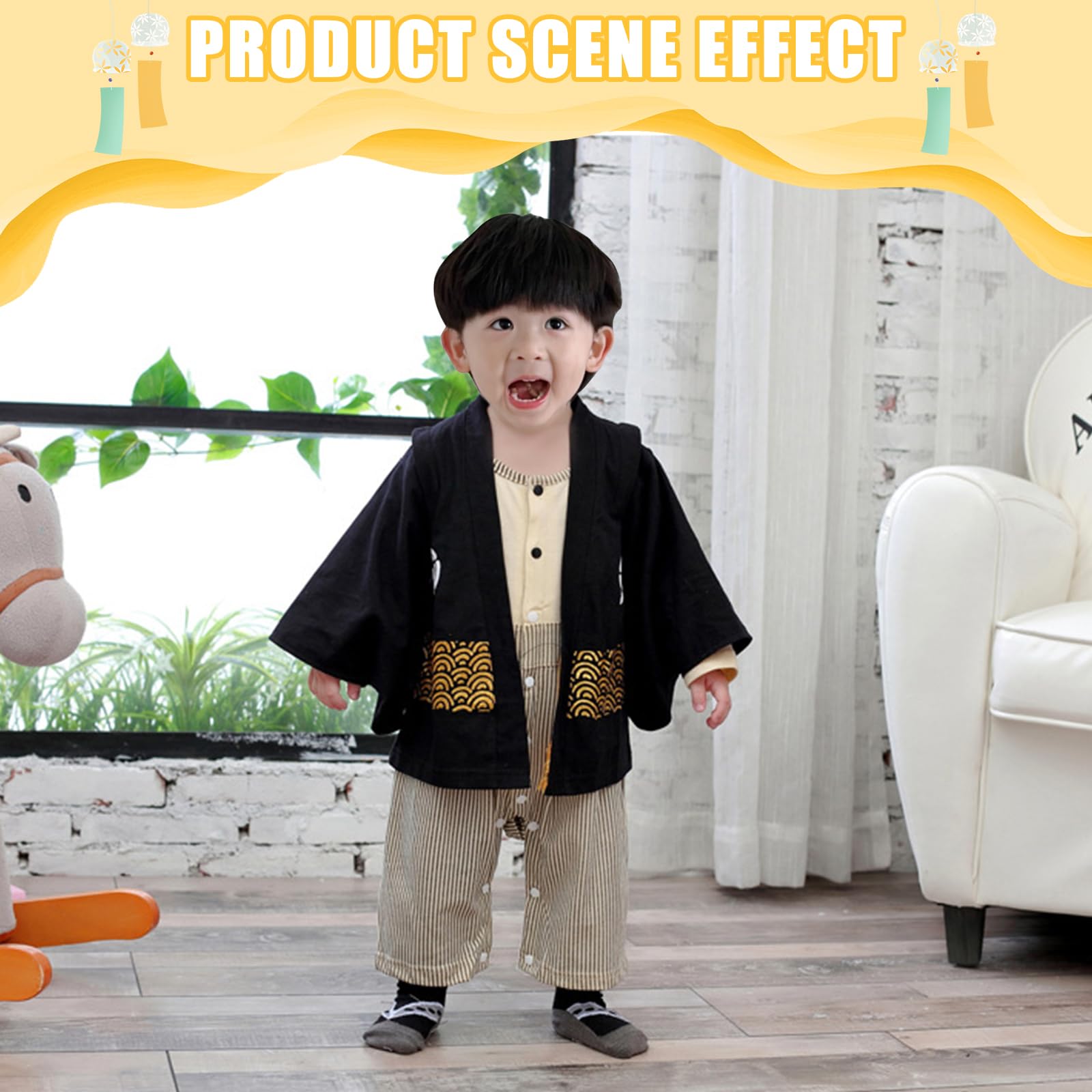 Kimono Bébé Cosplay Bebe,Déguisement Japonais Carnaval pour Bebe Garçons et Filles,Ensemble en Coton à Manches Longues pour Bébé Toddler,avec 2 Paires de Chaussettes