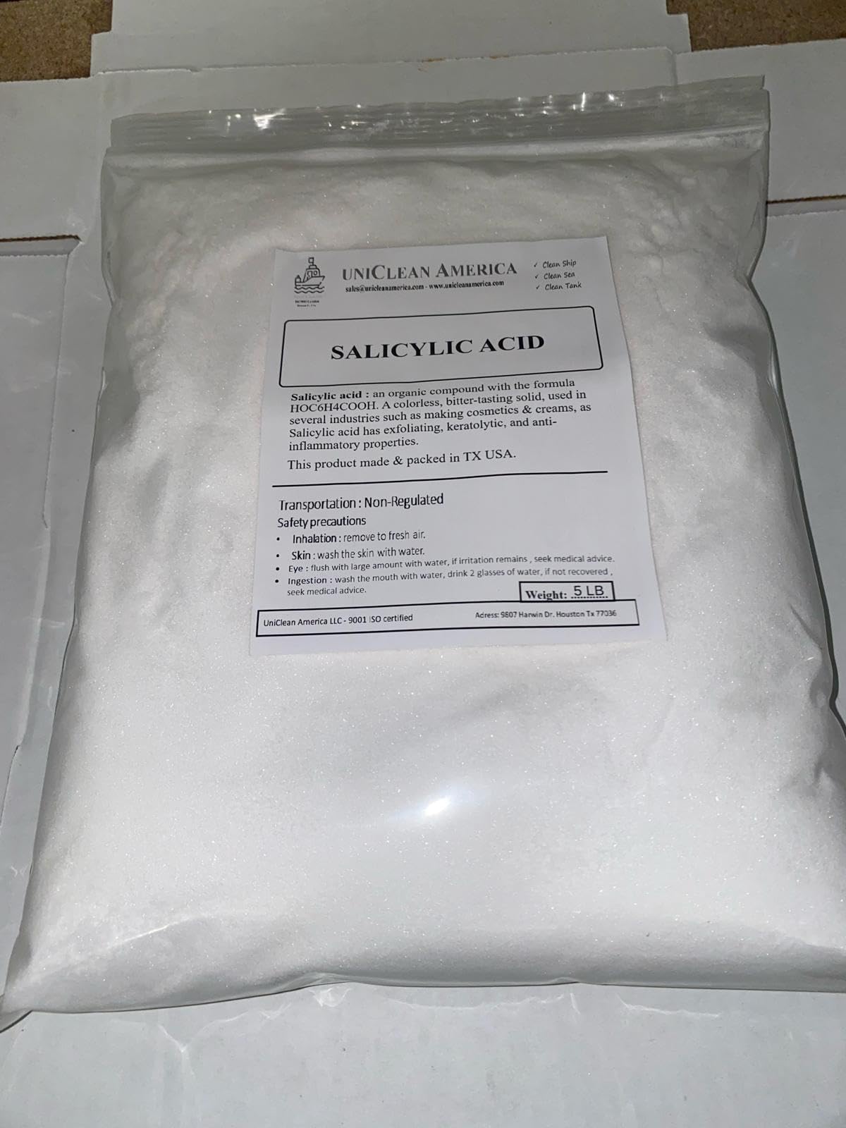 Salicylic Acid - High Puirty for Beauty & Cosmetic use for Peeling & exfliating Agent - Made in USA - Weight 10lb