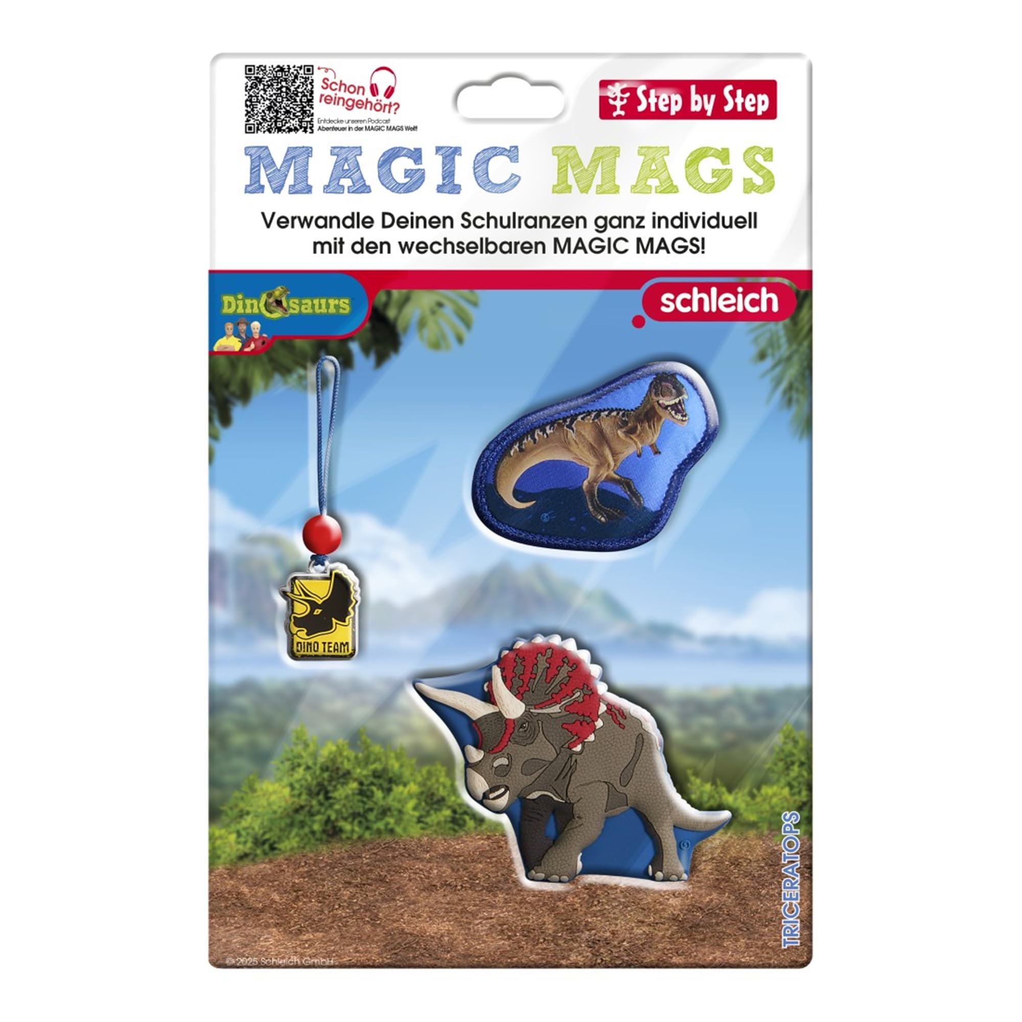 Step by Step Magic Mags Schleich® Dinosaurs „Triceratops“, 3-teilig, 2 Magnet-Applikationen und 1 Anhänger, Dinosaurier, für die 1. bis 4. Klasse