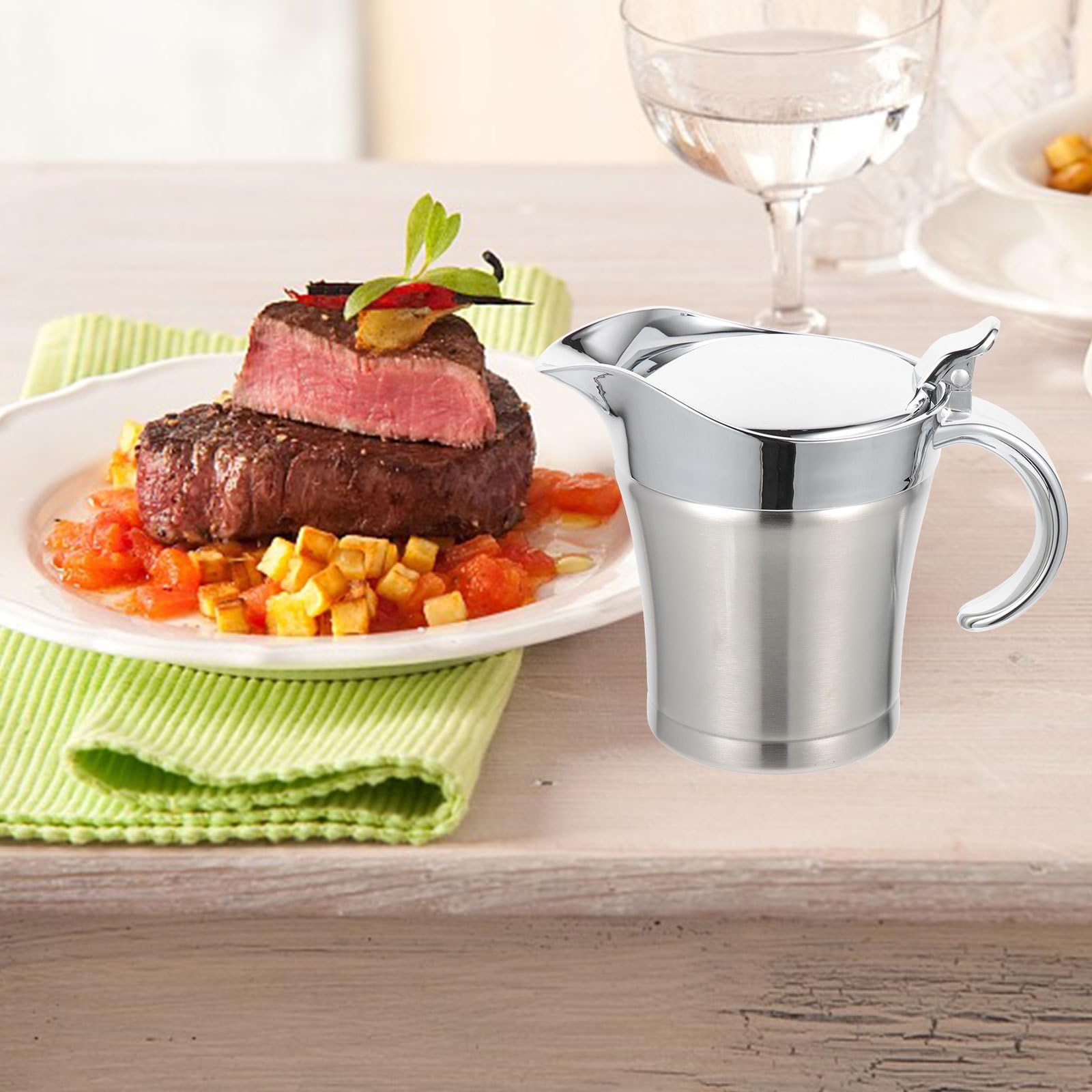 Dispensador sin Salsa de Inoxidable Vertedor de Acero en 500ml Goteo y Diseño Simple Servir para Cocina y Restaurante