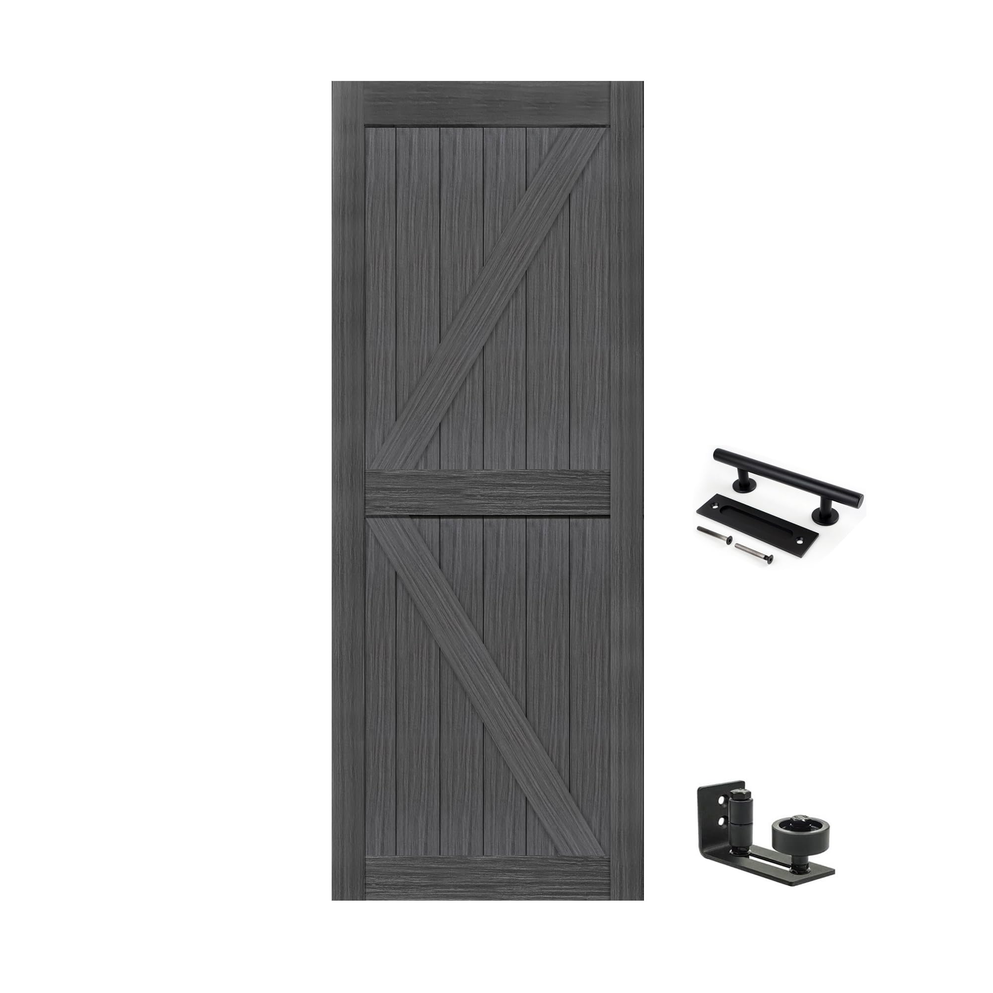S&Z TOPHAND® 32in x 84in MDF Deep Gray Barn Door, 21-60in Solid Barn Door Slab Covered with Water-Proof PVC Surface, Simple Assembly is Required