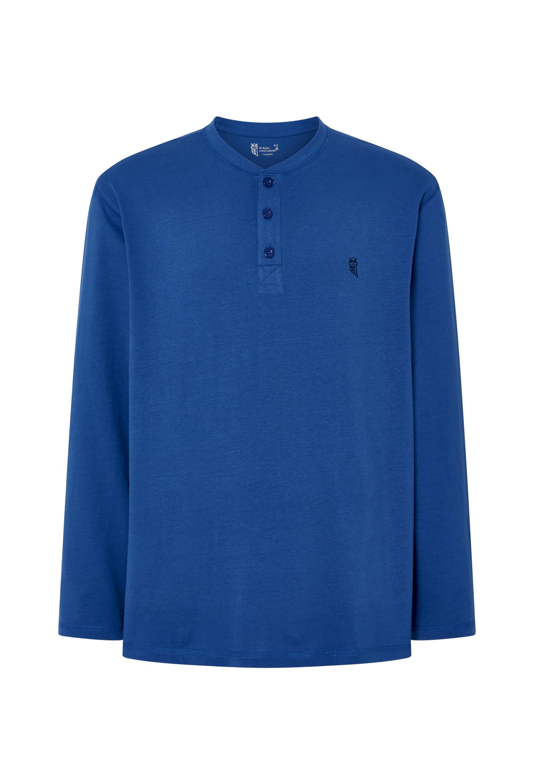 El Búho Nocturno Camiseta Pijama Hombre Algodón 100% o Mezcla - Manga Larga Invierno/Corta Verano - Botones Lisa Parte Arriba Ropa Dormir Interior T-Shirt Básica - 100% Algodón, Azul 7527, L