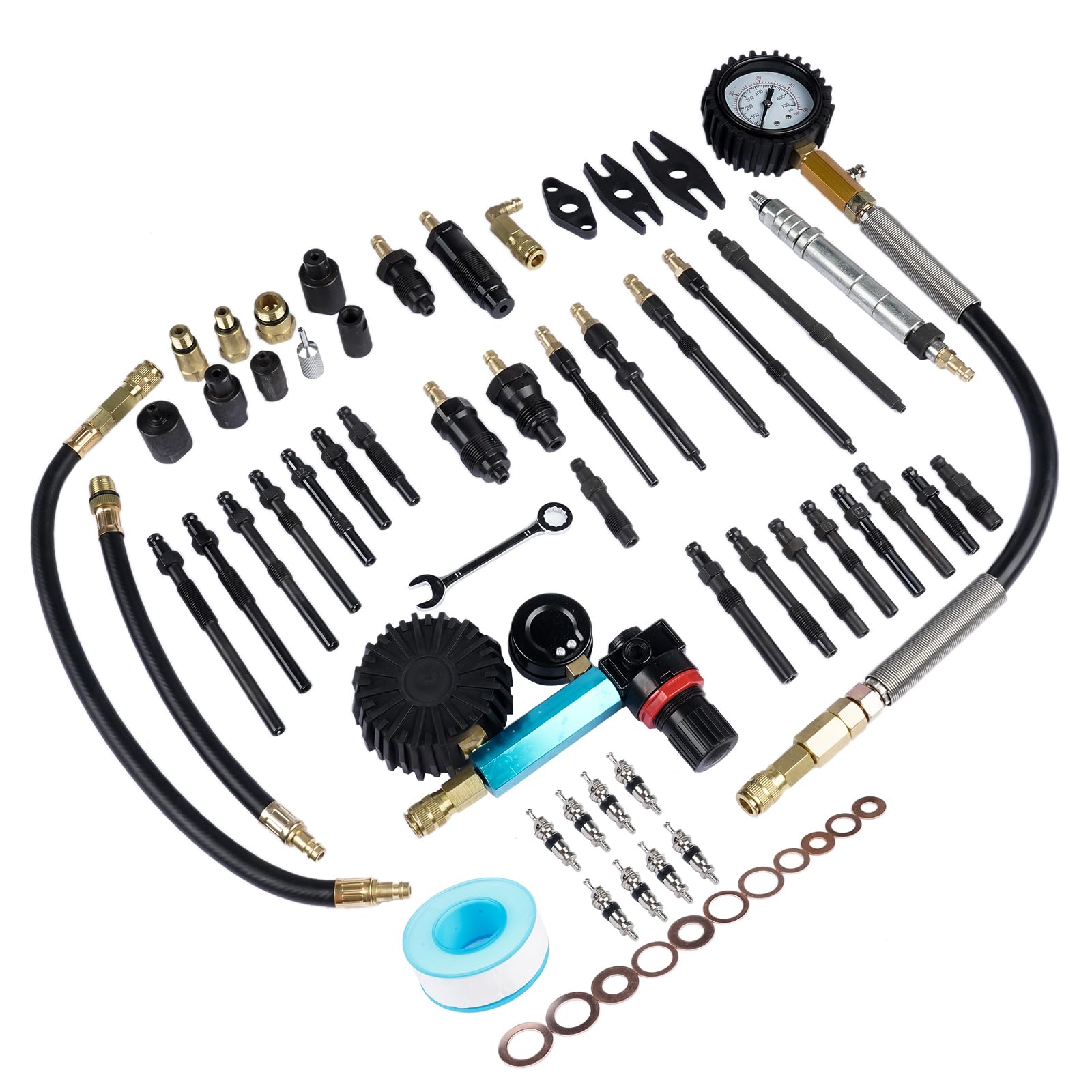 46 Pezzi Tester di compressione e Perdite per Motori a Benzina & Diese compatibile con motori diesel e benzina per la maggior parte delle auto, camion, moto (scatola blu) Hopzty