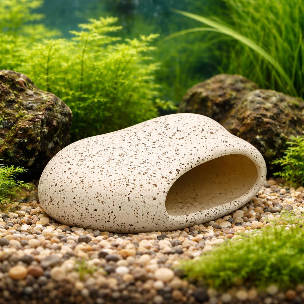 Décoration Aquarium Grotte en céramique, Accessoire Aquarium Pierre Betta, cachette Aquarium Poissons, abri Reproduction cichlidés, plecos, décor Aquatique (S)