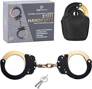 TacStealth Handcuffs with Two Keys & Handcuffs Case| Heavy Duty Black and Gold Steal Professional Grade | Bend/Break Free Secure Handcuffs