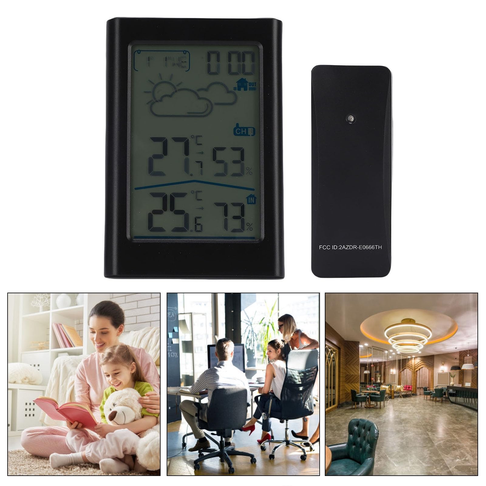 Asixxsix Termometro Meteorologico Digitale, Monitoraggio di umidità della Temperatura per Igrometro Esterno Interno Wireless con Previsioni da 12 a 24 Ore per il Patio Domestico
