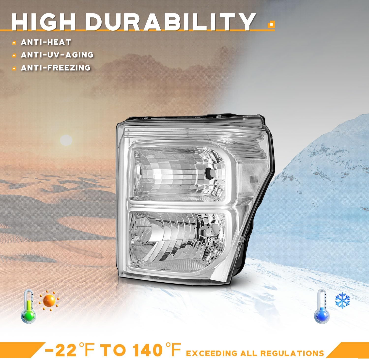 WEELMOTO Halogen Headlights Assembly for 2011-2016 Ford F250 F350 F450 F550 Super Duty, Headlights Compatible 11 12 13 14 15 16 F250 Headlamp Driver and Passenger Side Chrome Housing