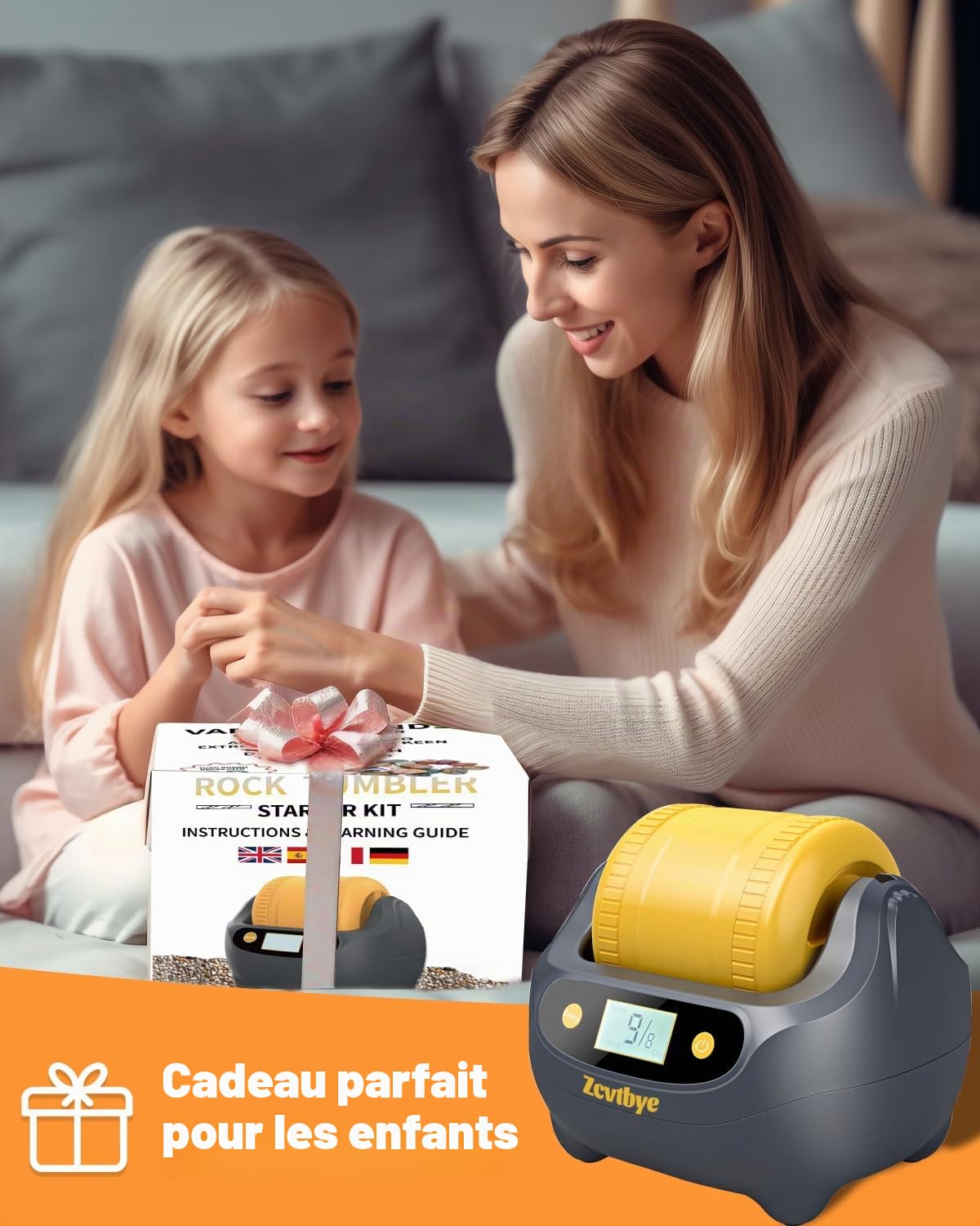 Kit de Culbuteur de Roches, Polisseuse de Roches avec Minuteur Numérique de 9 Jours, Kit Complet de Polissage de Roches, Conception de Réduction du Bruit à Double Couche, Le Broyeur Comprend un