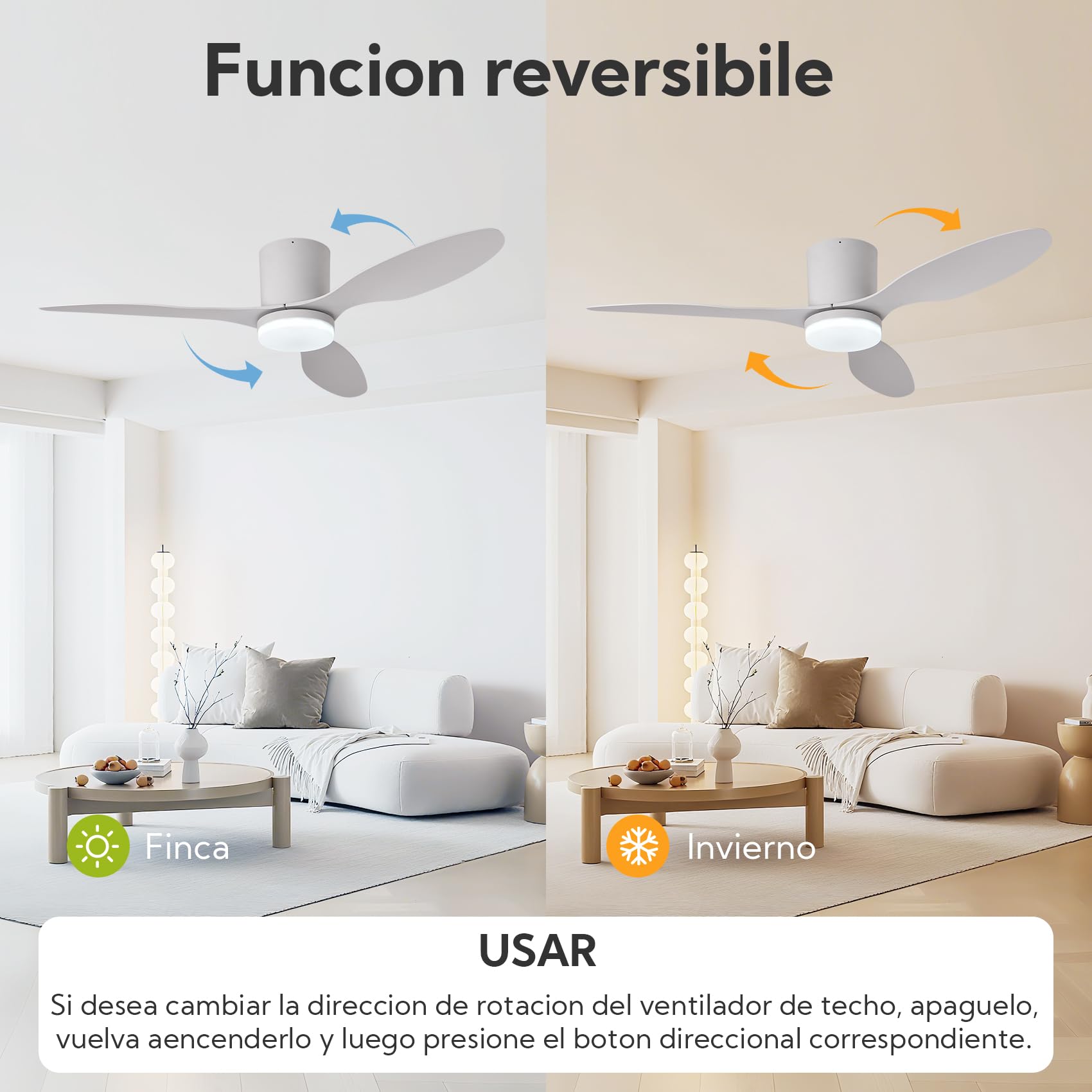 Ventilador de Techo con Luz y Mando a Distancia, 106cm, Motor DC Silencioso de Bajo Consumo, 3 Aspas de Plástico Premium Blanco (Anticorrosión), LED Regulable 3 Tonos, para Dormitorio y Salón