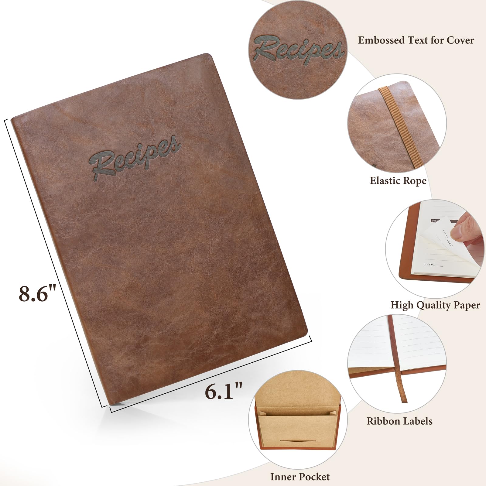 Dahey Recipe Book to Write in Your Own Recipes, Blank Hardcover Cookbook with Pocket, Personalized Family Recipe Journal Notebook to Organize Recipes for Men, Leather Cover and 80 Recipes, Brown - Image 6