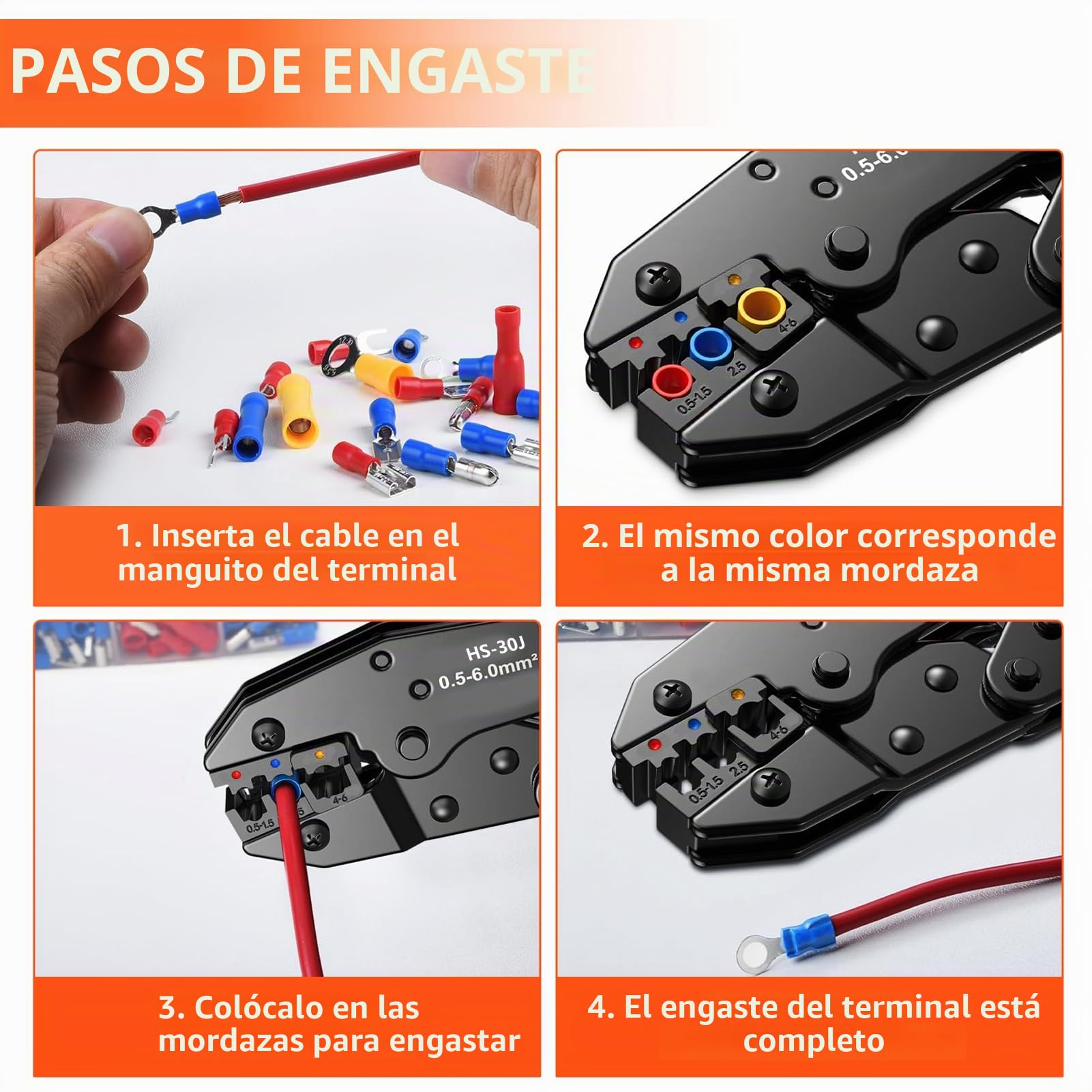 Crimpadora Terminales Eléctricos, 18 Modelos [0,5-6 mm²], Set Alicates Terminales Electricos, Juego de Alicates Crimpadores con 350 Conectores Crimpados Incluidos, Herramienta de Crimpado