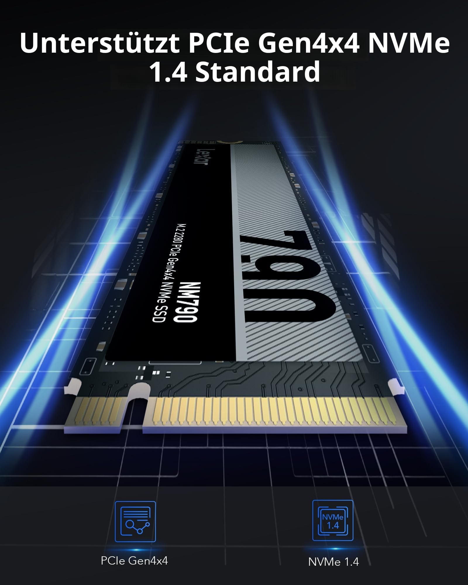 Lexar NM790 2TB SSD, PCIe Gen4x4 NVMe 1.4 M.2 2280 SSD, Bis zu 7 400MB/s Lesen, 6 500MB/s Schreiben, Solid-State-Laufwerk für PS5, PC, Laptop und Gamer