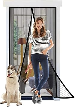 Magnetic Screen Door Retractable Mesh for Standard American 80" x 36" to 82" x 38" Size Doors Pet Net Patio Hands Free Magic Automatic Self Sealing Closing Closure Black