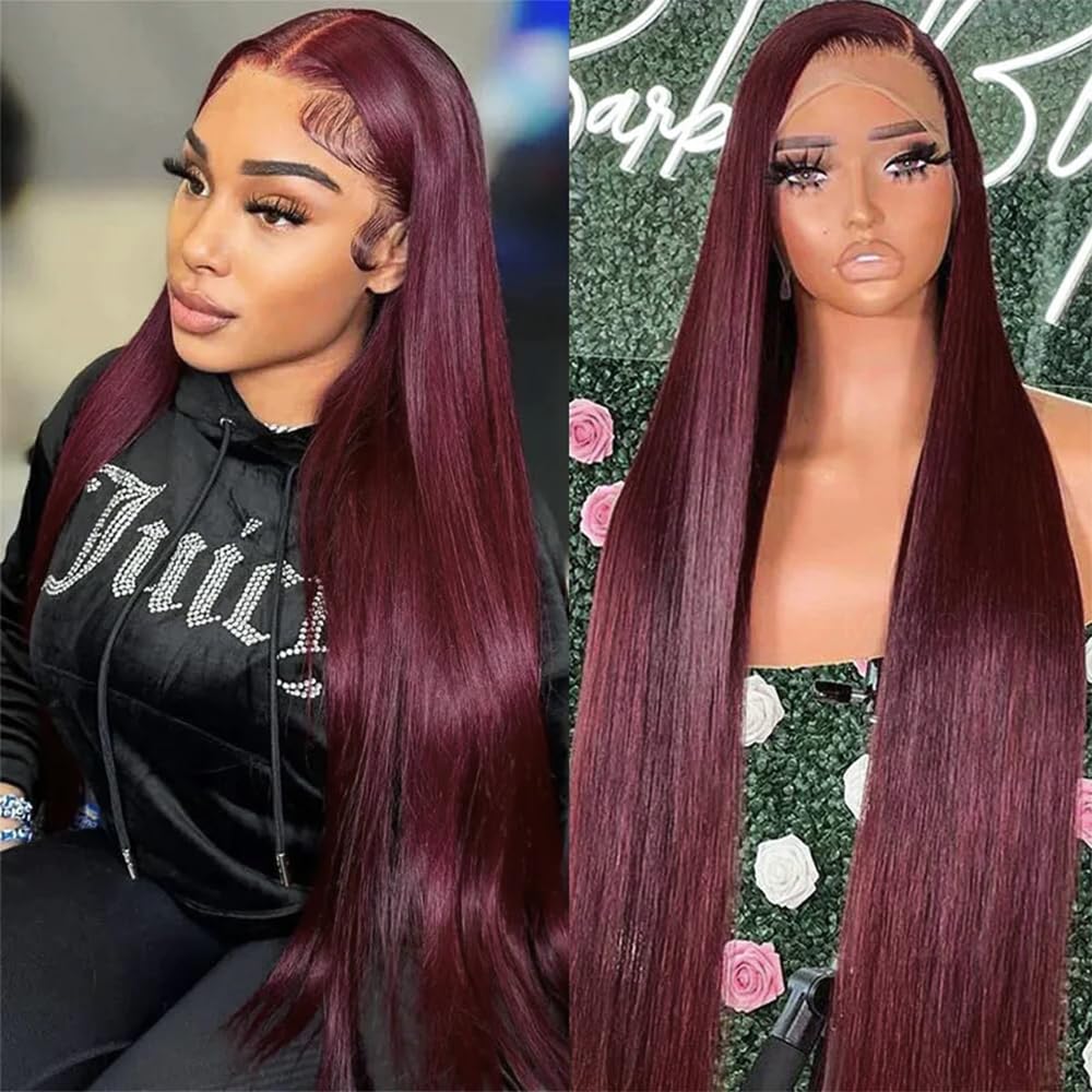 Amazon.com : Maycaur 99j Burgundy Lace Front Wigs Pre  display picture 3