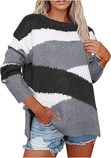 FGUUTYM Sweatshirt Teenager Irregular Striped Colour Block Pullover Black Pullover Women