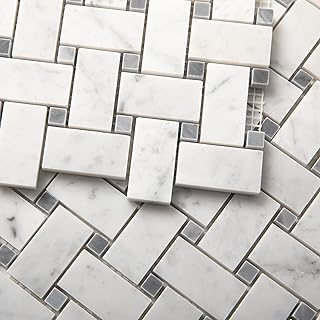 Carrara White Marble Mosaic Tile, Polished, Carrara White Marble Mosaic for Kitchen Bathroom Wall Floor Backsplash Shower, 5 Sheets, 1×2 Inch Basketweave