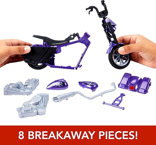 Miniatura 3 de Mattel WWE Wrekkin' - Figura de acción y vehículo de juguete, Undertaker con motocicleta Slamcycle con acción de amarre y piezas rompibles